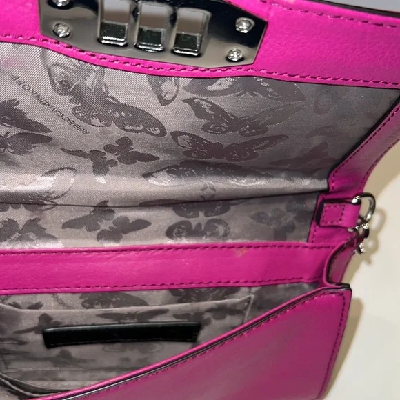 Rebecca Minkoff fuchsia pink leather clutch shoulder bag removable chain straps - Picture 4 of 7